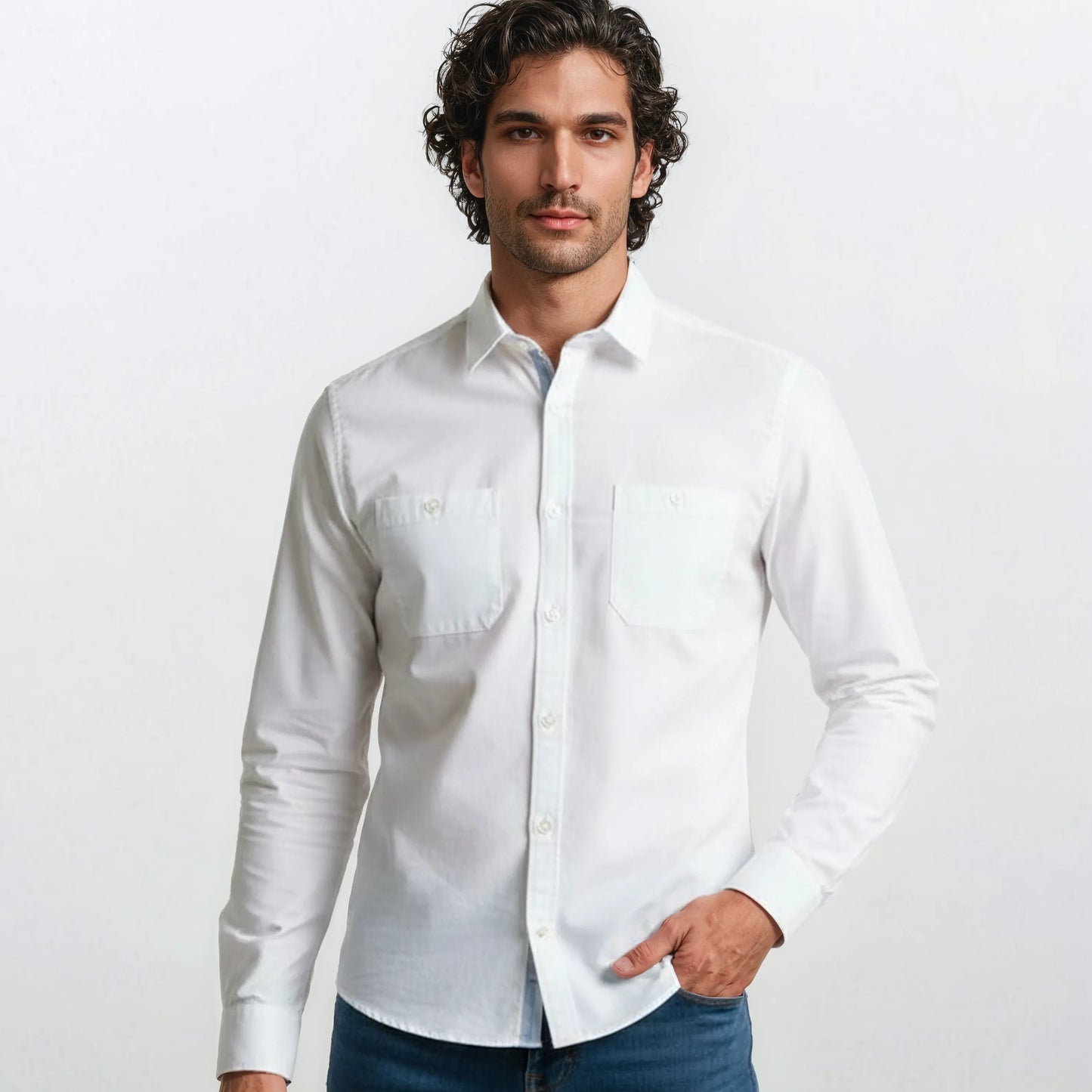 Chemise manches longues en coton blanche Charles homme SERGE BLANCO
