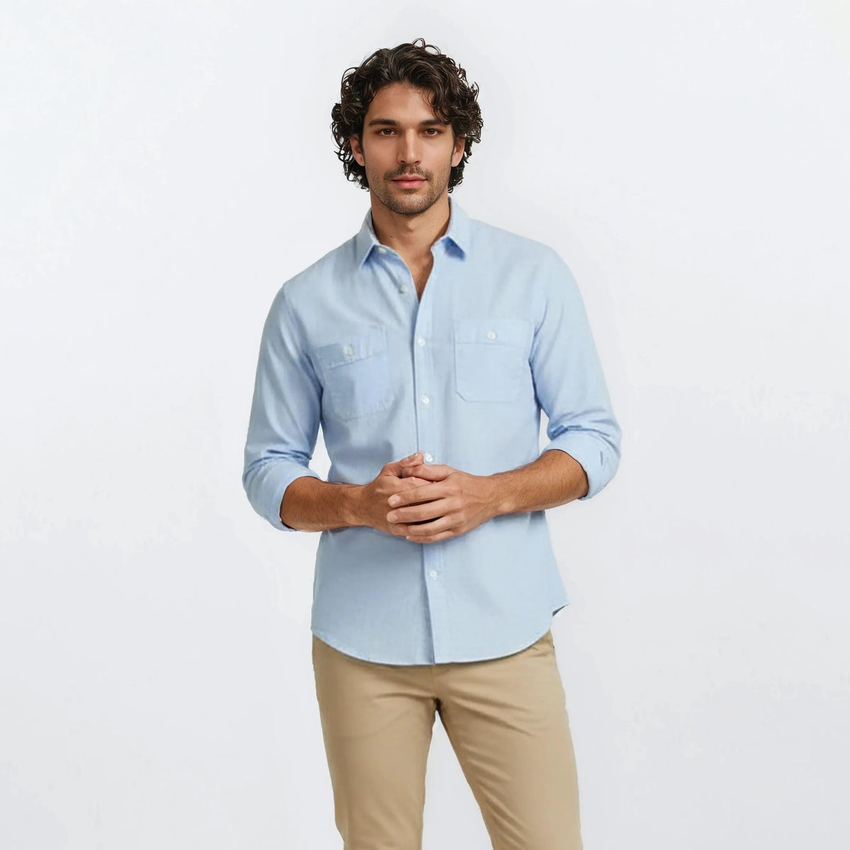 Chemise manches longues en coton bleu ciel Charles homme SERGE BLANCO