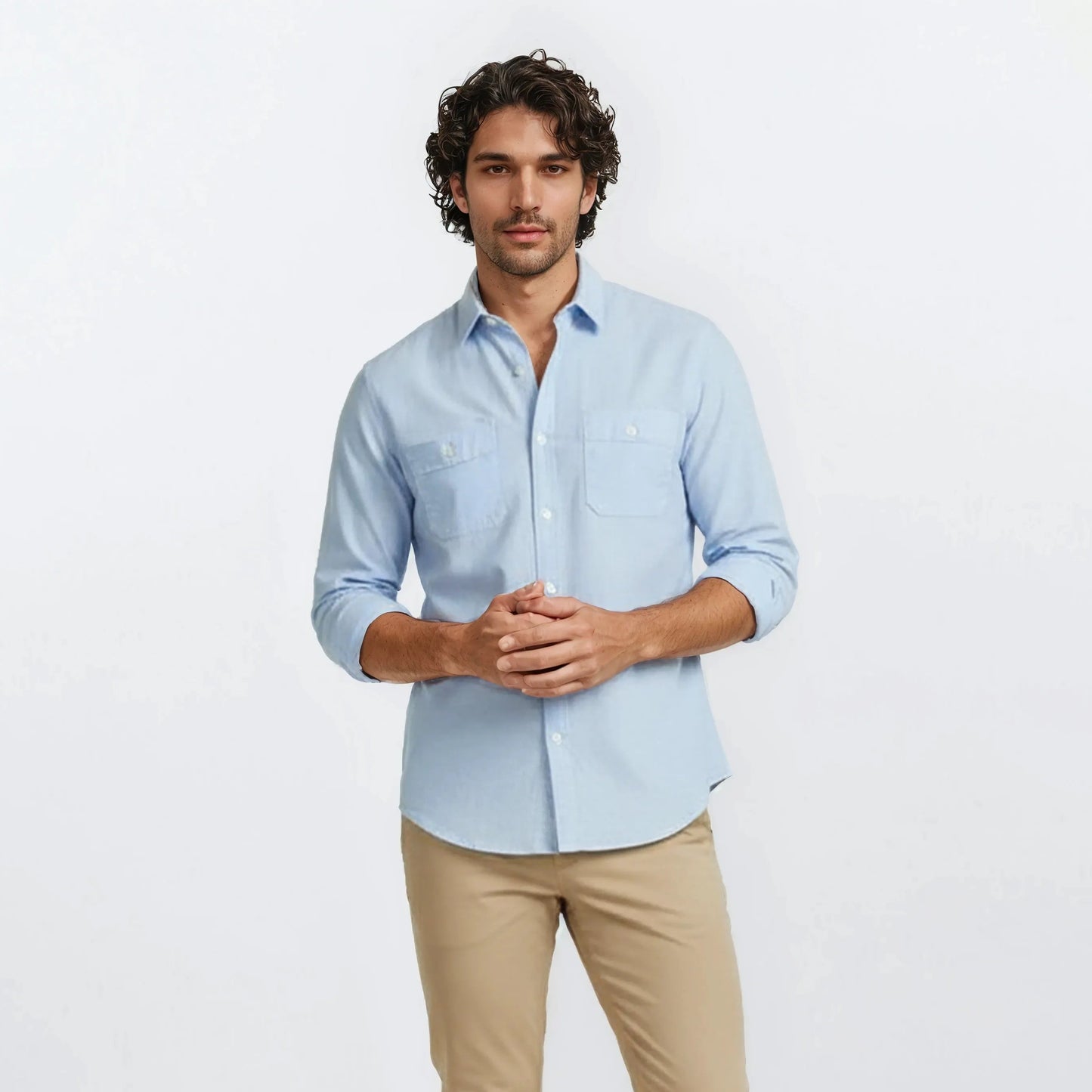 Chemise manches longues en coton bleu ciel Charles homme SERGE BLANCO
