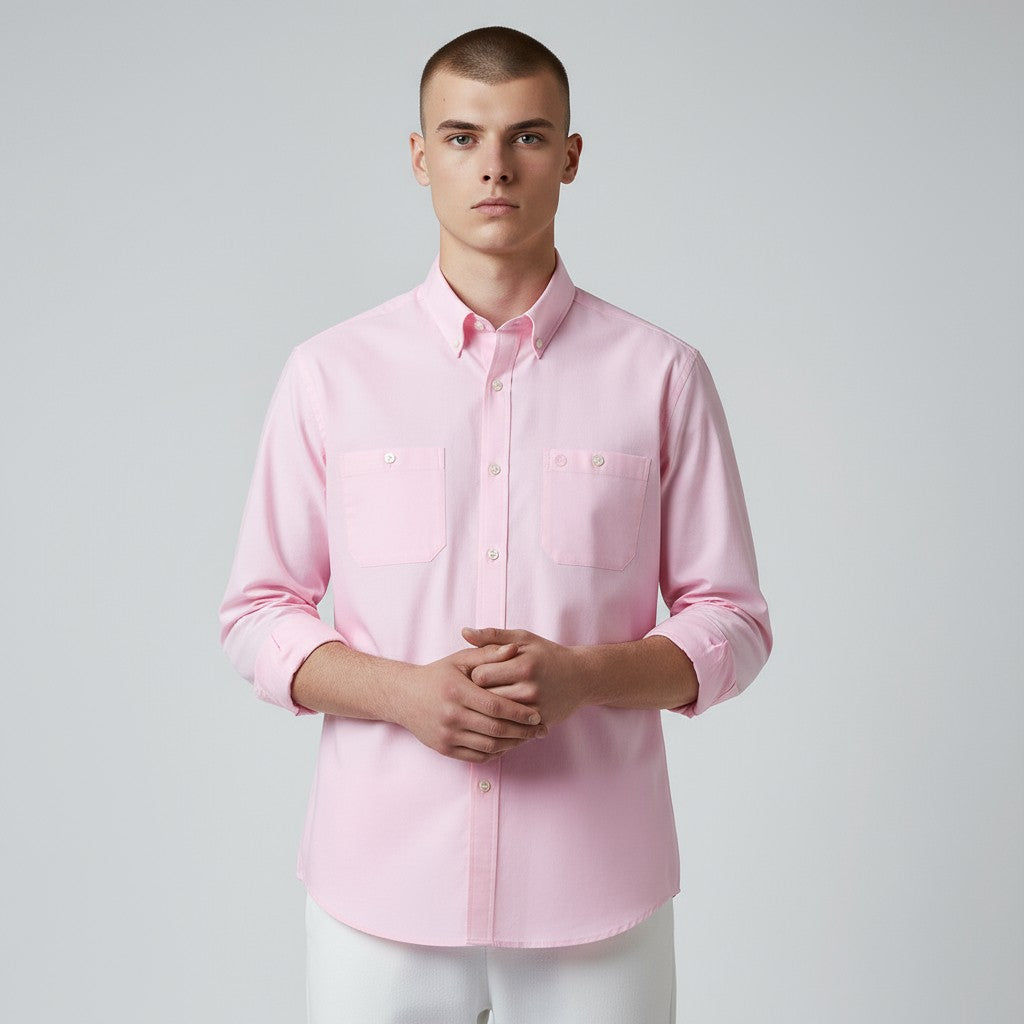 Chemise manches longues en coton rose Charles homme SERGE BLANCO