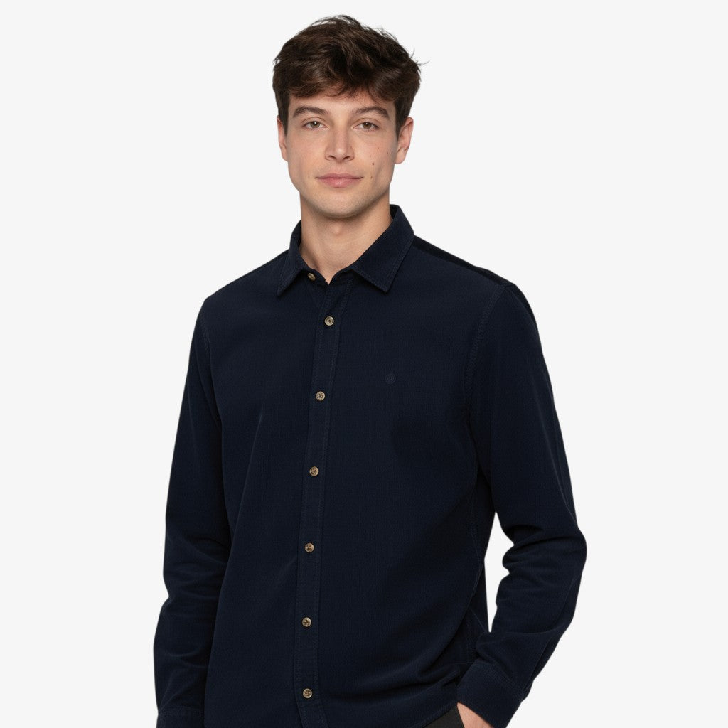 Chemise manches longues en coton velours bleu dark navy Charles Homme SERGE BLANCO
