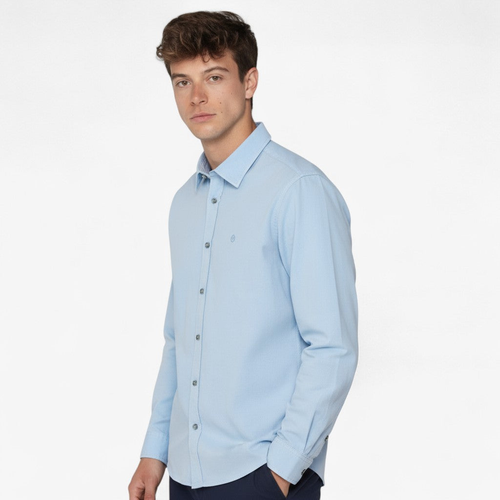 Chemise manches longues en coton velours bleu dragée Charles Homme SERGE BLANCO