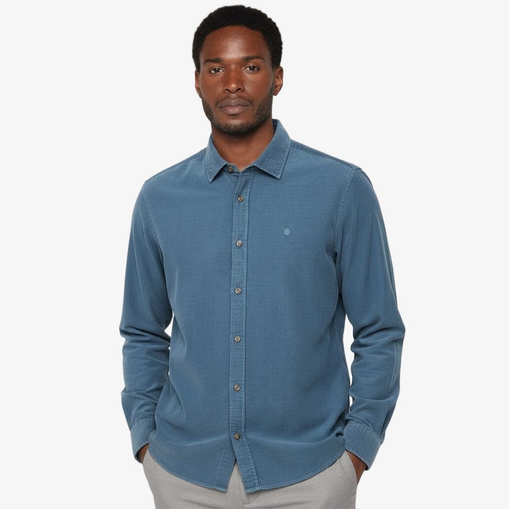 Chemise manches longues en coton velours bleu nation Charles Homme SERGE BLANCO