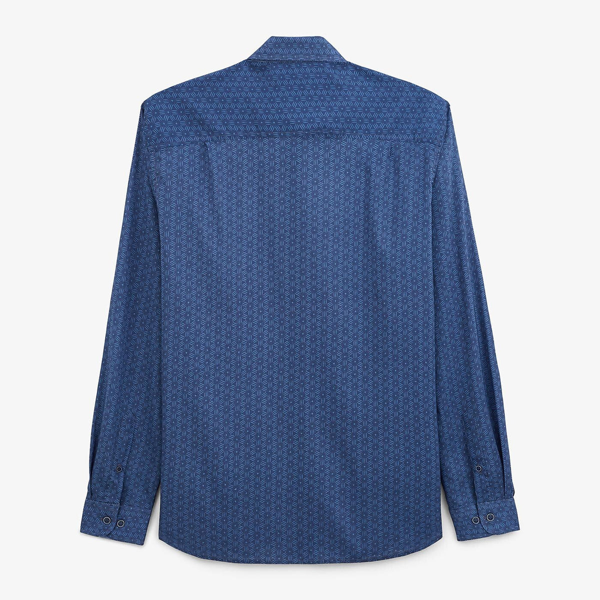Chemise manches longues imprime geometrique bleu azur en coton homme serge blanco