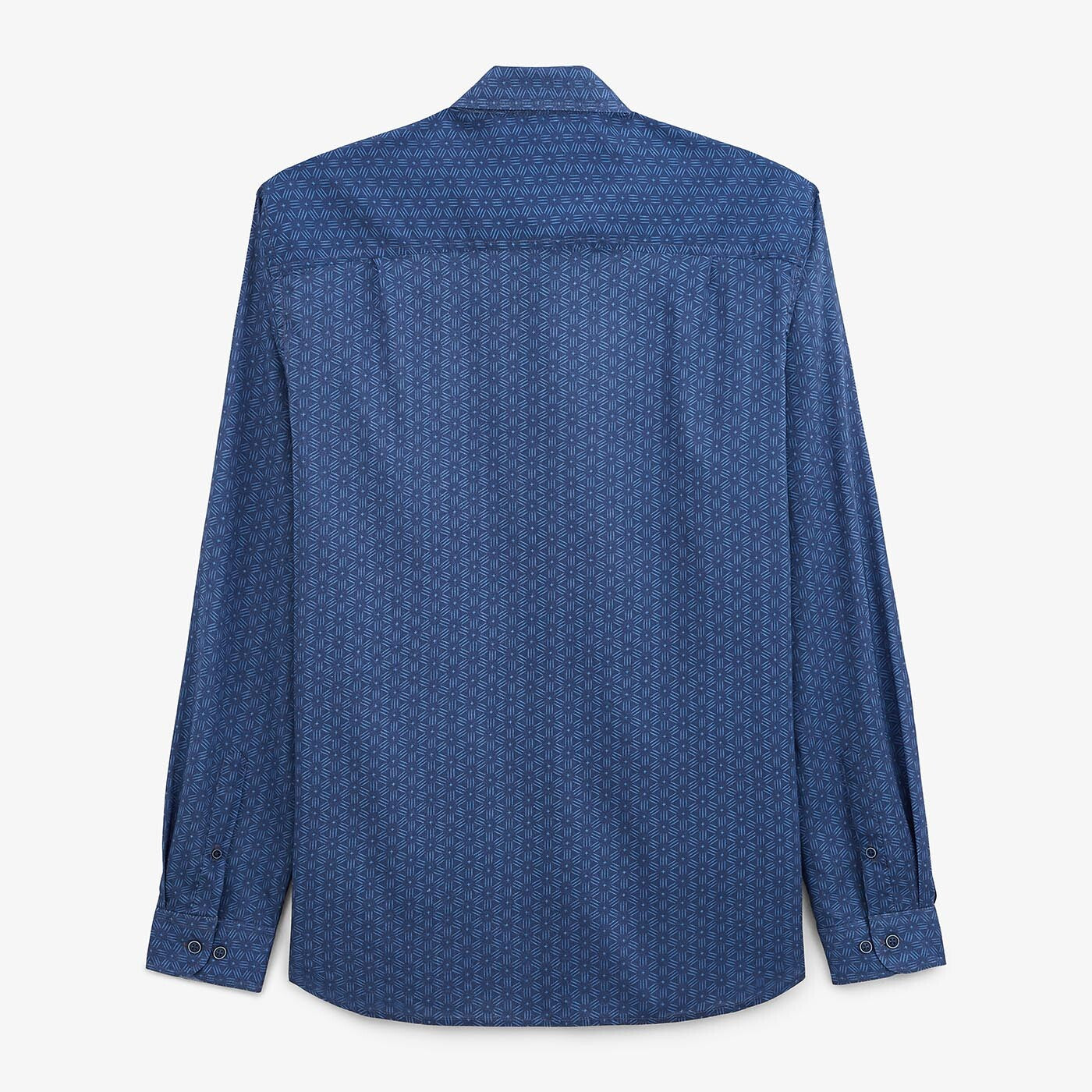 Chemise manches longues imprime geometrique bleu azur en coton homme serge blanco