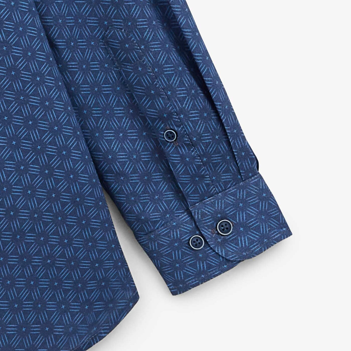 Chemise manches longues imprime geometrique bleu azur en coton homme serge blanco