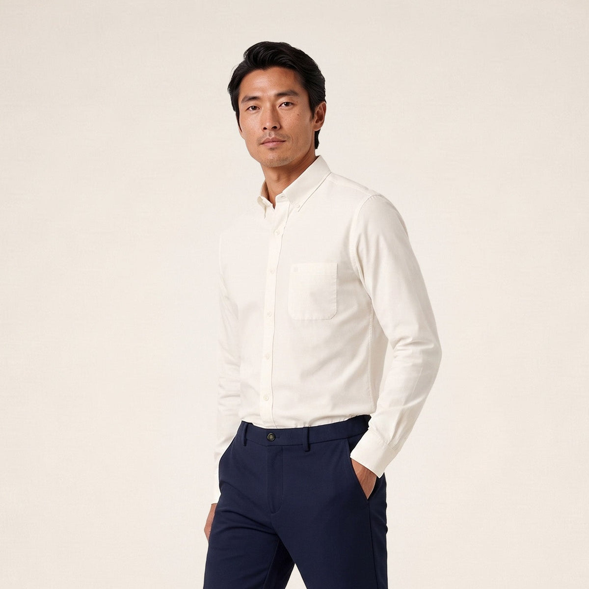 Chemise manches longues popeline de coton blanc