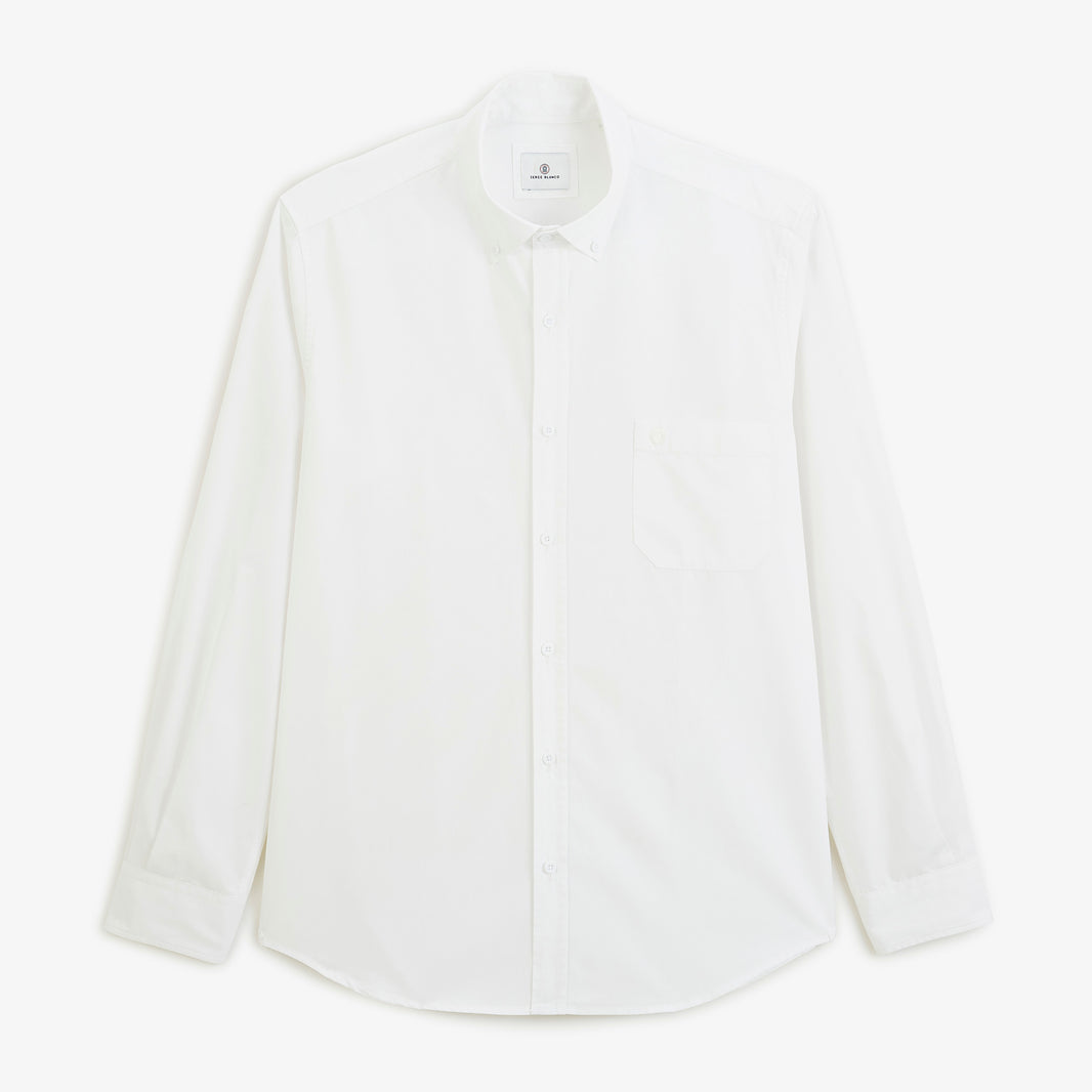 Chemise manches longues popeline de coton blanchomme serge blanco