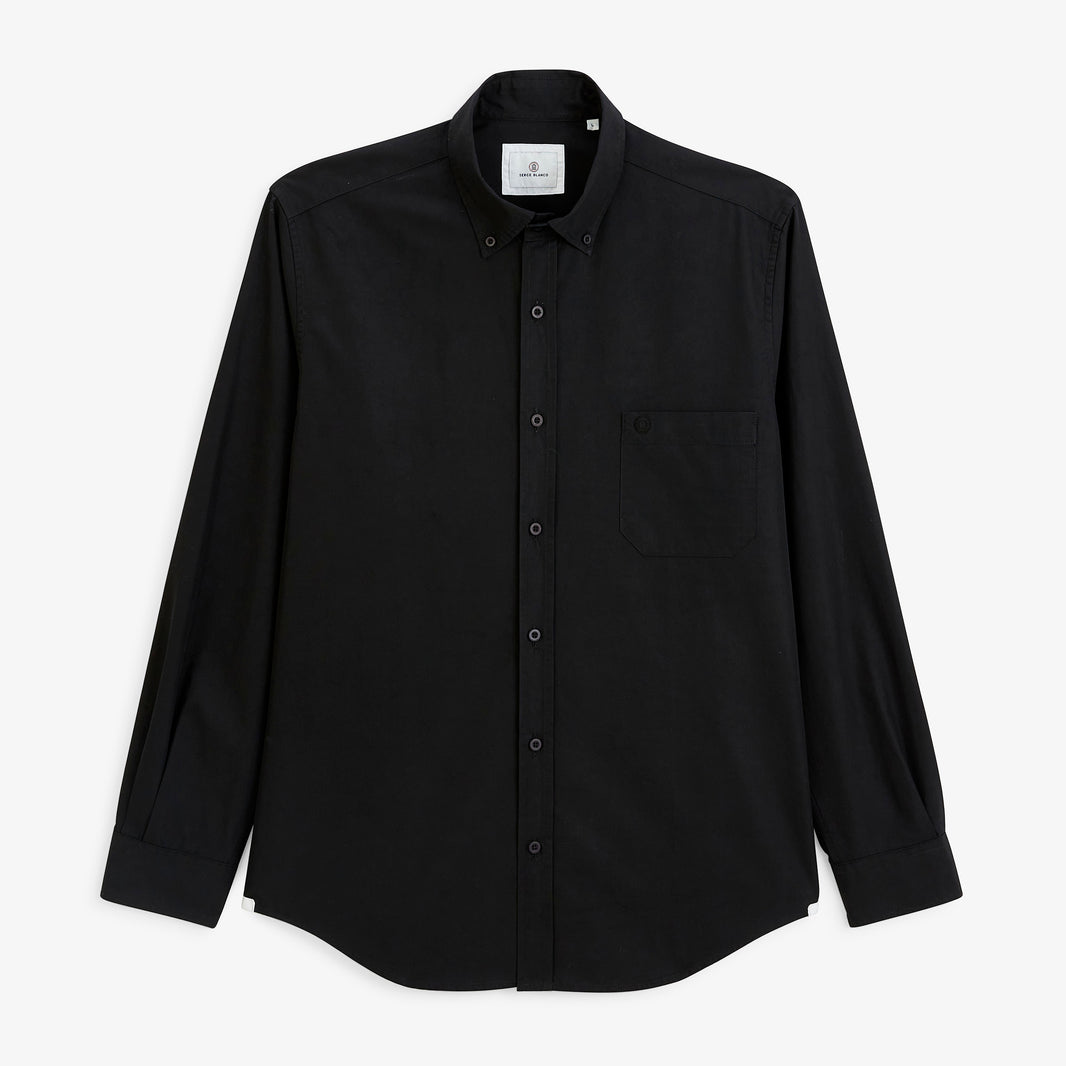 Chemise manches longues popeline de coton noir homme serge blanco