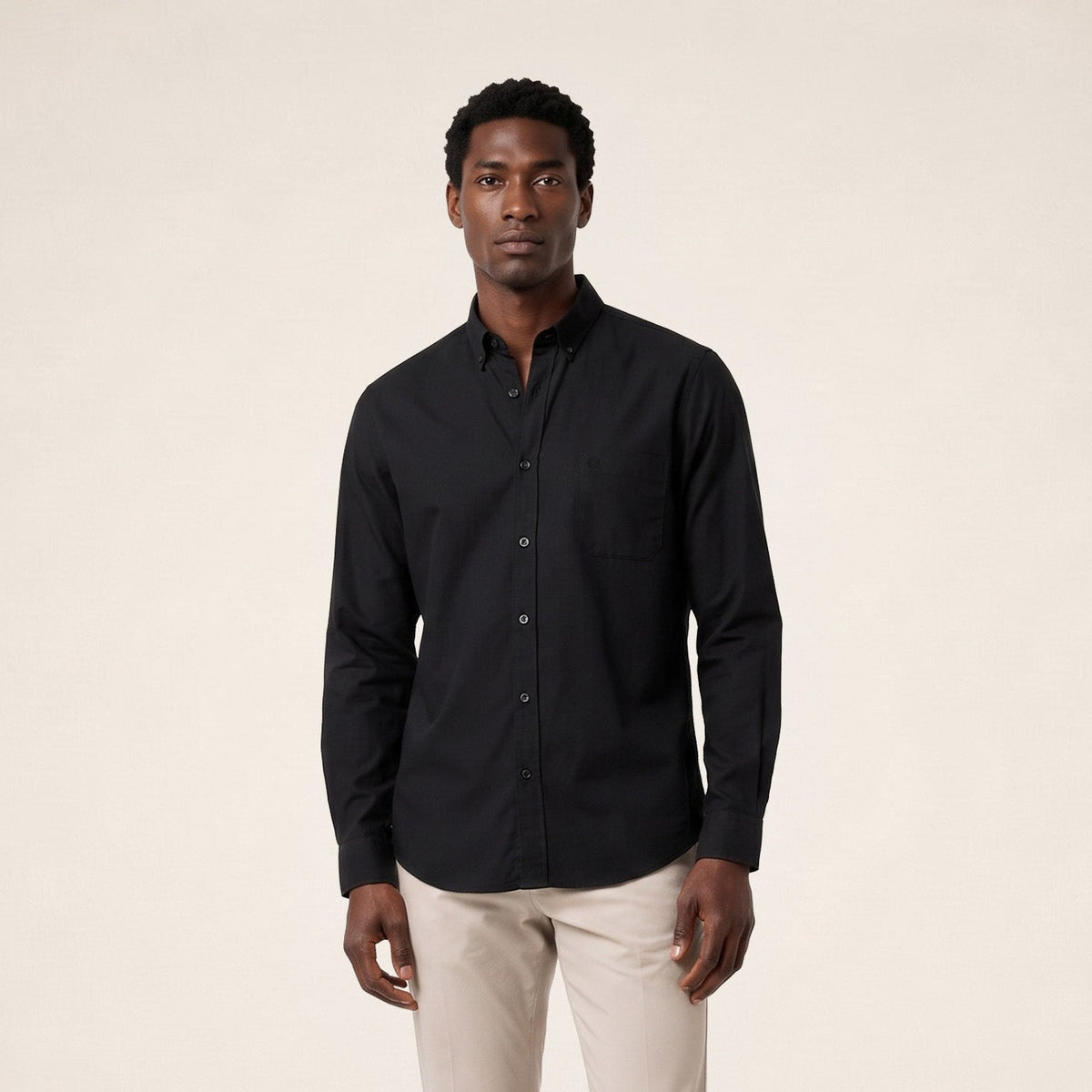 Chemise manches longues popeline de coton noir