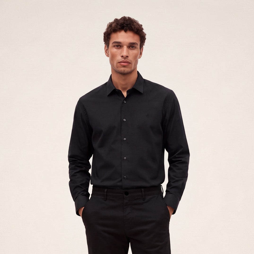 Chemise manches longues stretch unie noire