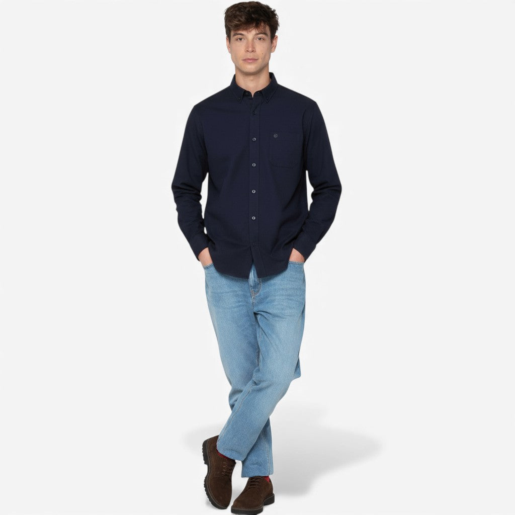 Chemise manches longues unie en coton Oxford bleu marine Charles Homme SERGE BLANCO