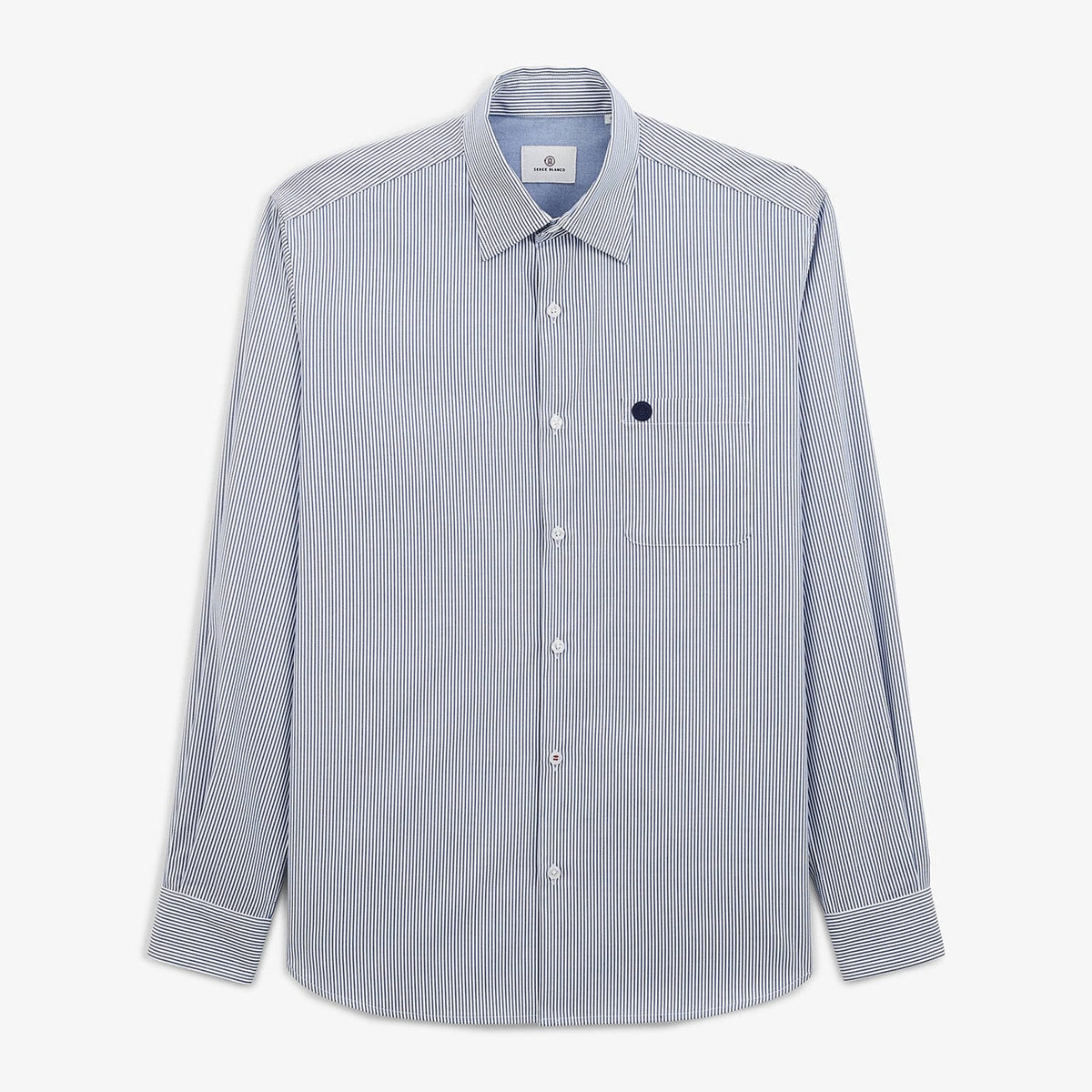 Chemise rayée bleu marine manches longues en coton homme serge blanco