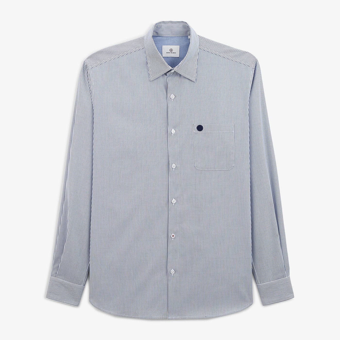 Chemise rayée bleu marine manches longues en coton homme serge blanco