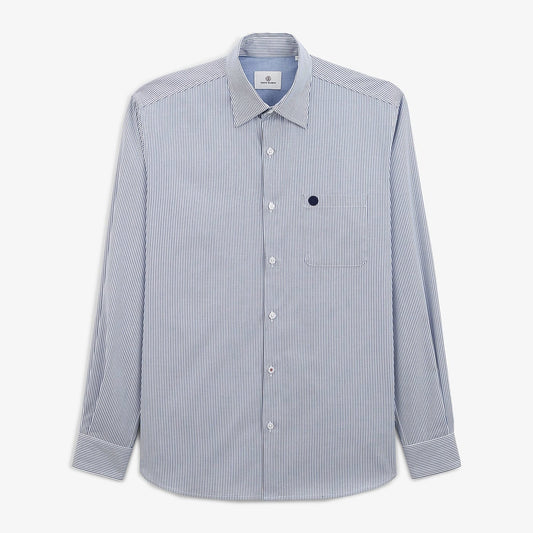 Chemise rayée bleu marine manches longues en coton homme serge blanco