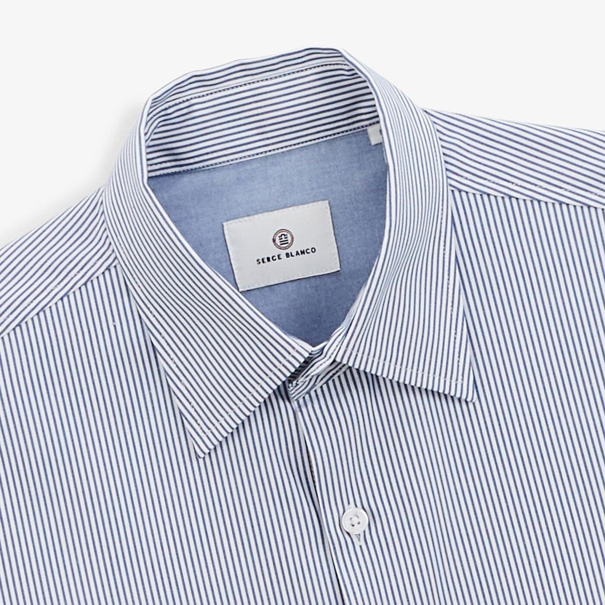 Chemise rayée bleu marine manches longues en coton homme serge blanco