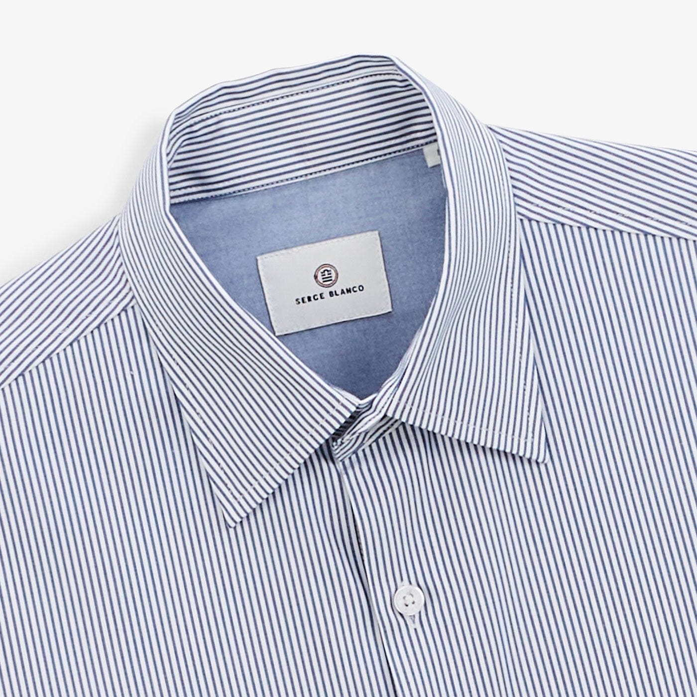 Chemise rayée bleu marine manches longues en coton homme serge blanco