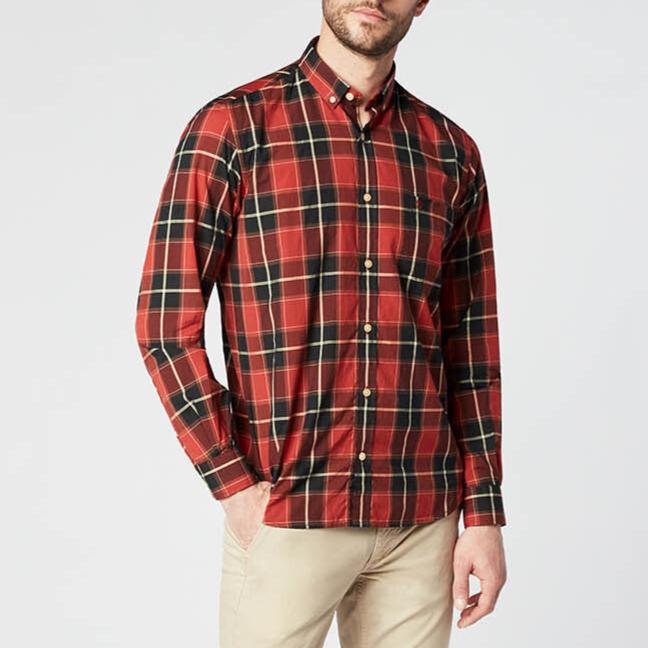 Chemise rouge à carreaux manches longues en coton homme serge blanco