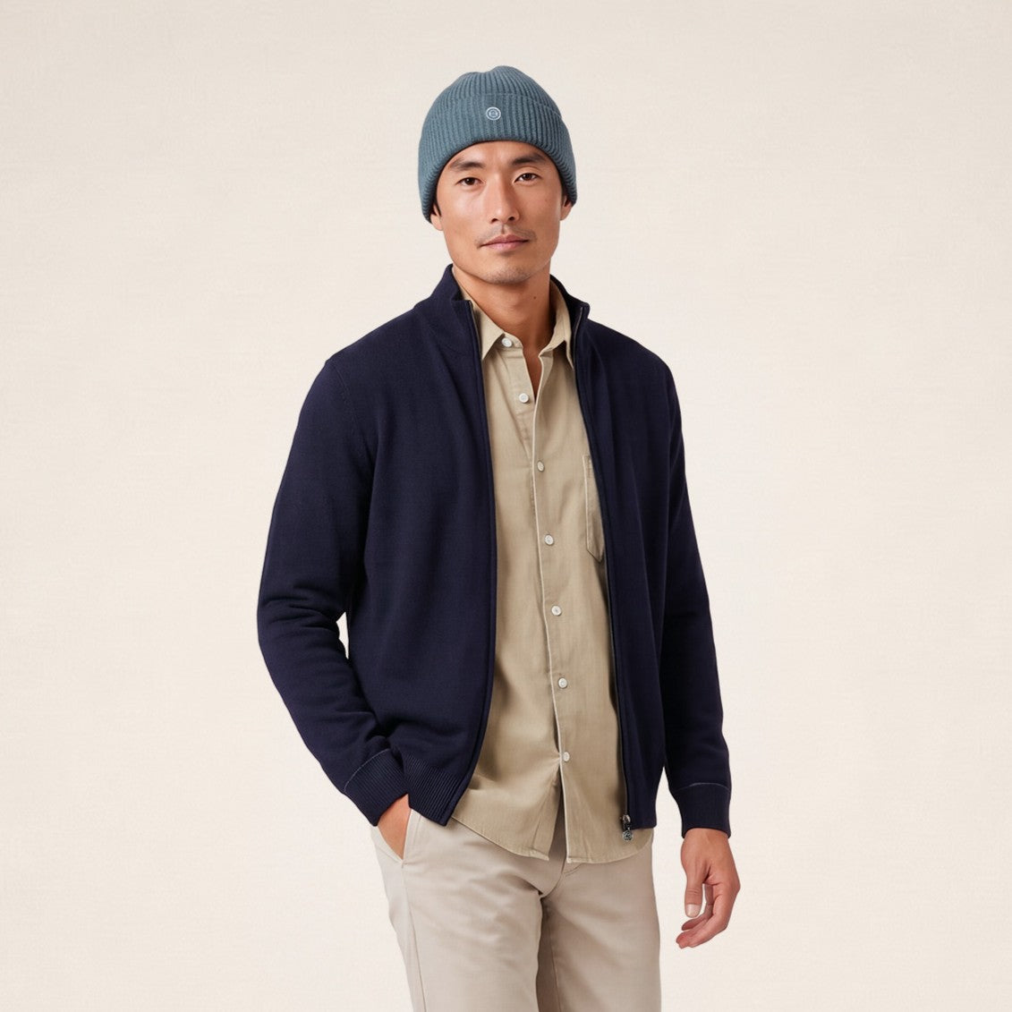 Gilet zippé Malone en maille laine bleu marine