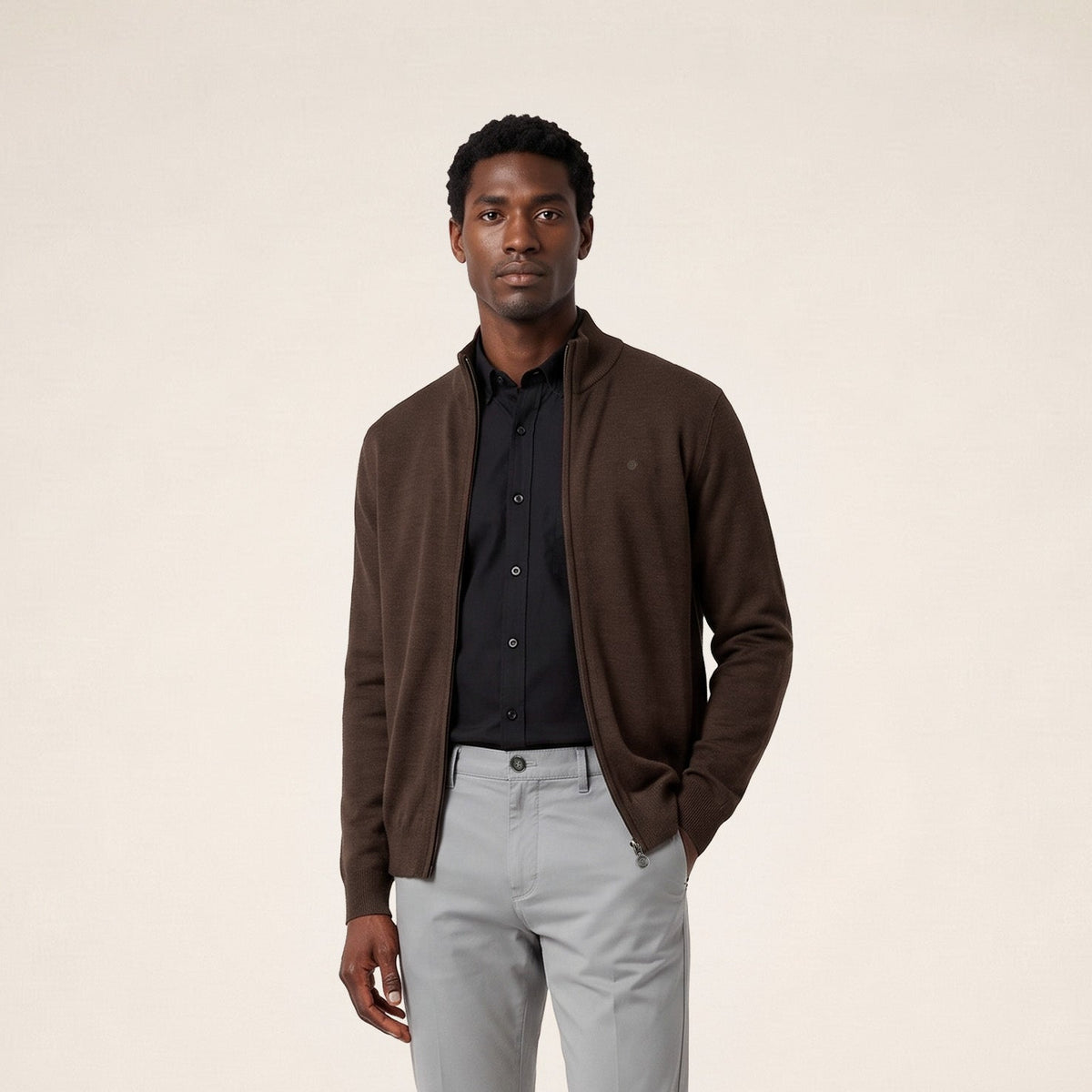 Gilet zippé Malone en maille laine marron brownie