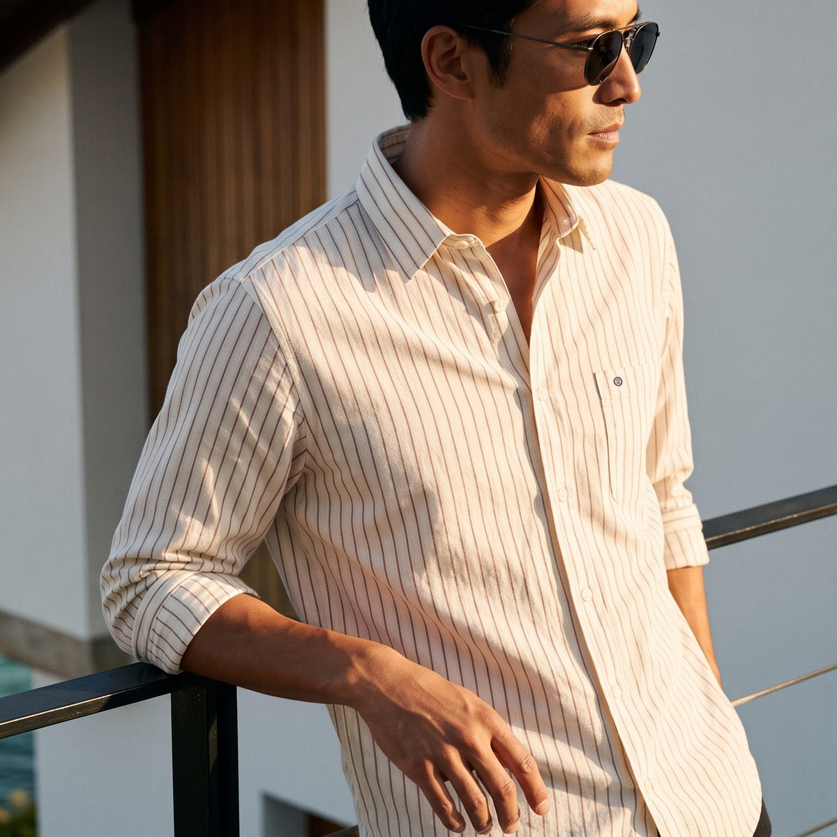 Chemise manches longues coton rayures tennis blanche