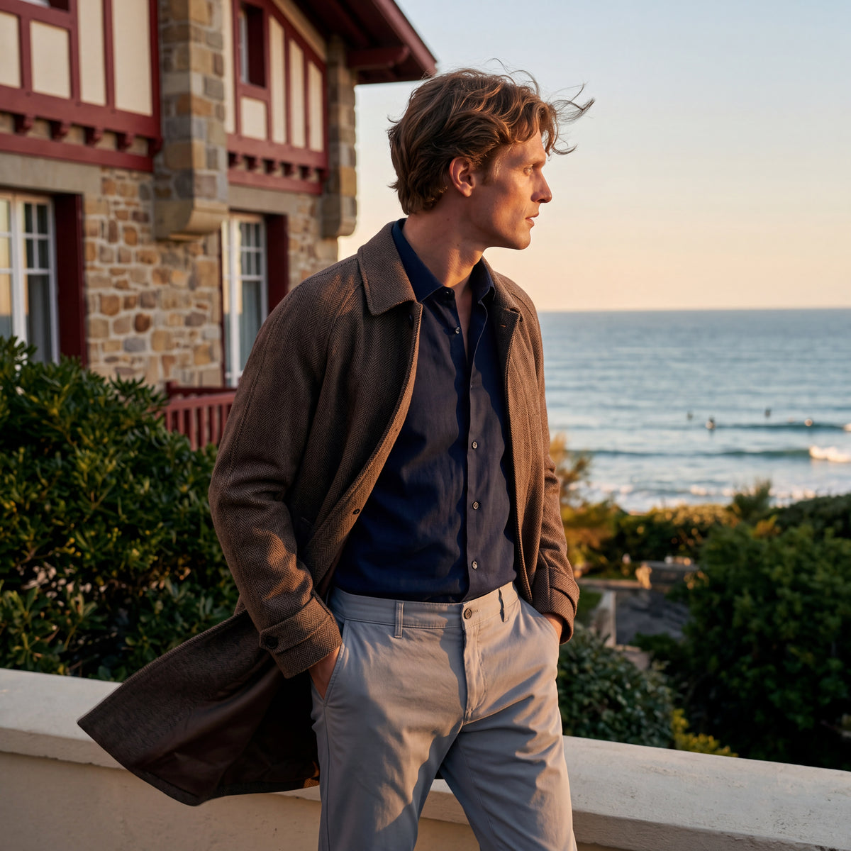 Manteau Dante chevron marron noyer