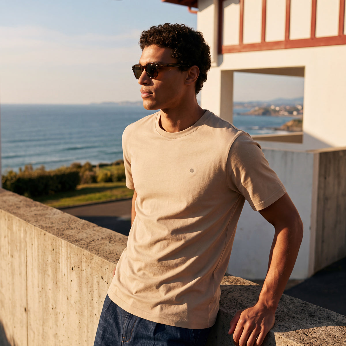 T-shirt manches courtes Théo jersey de coton effet vieilli beige travertin