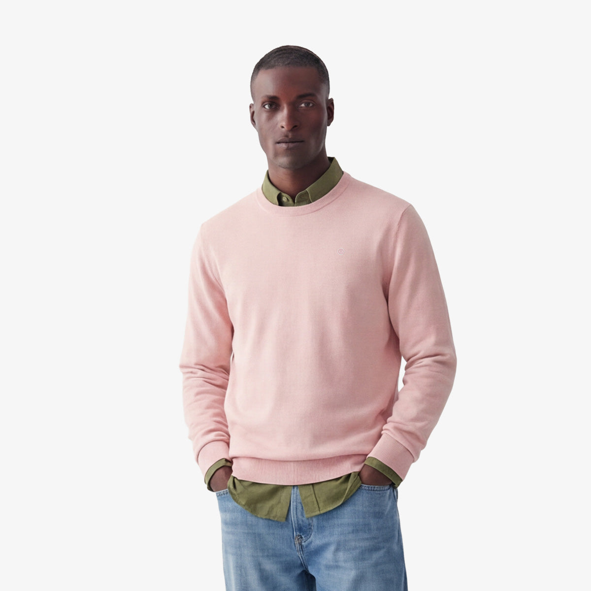 Ronde hals trui van katoen en roze wol Maximum HOMME SERGE BLANCO