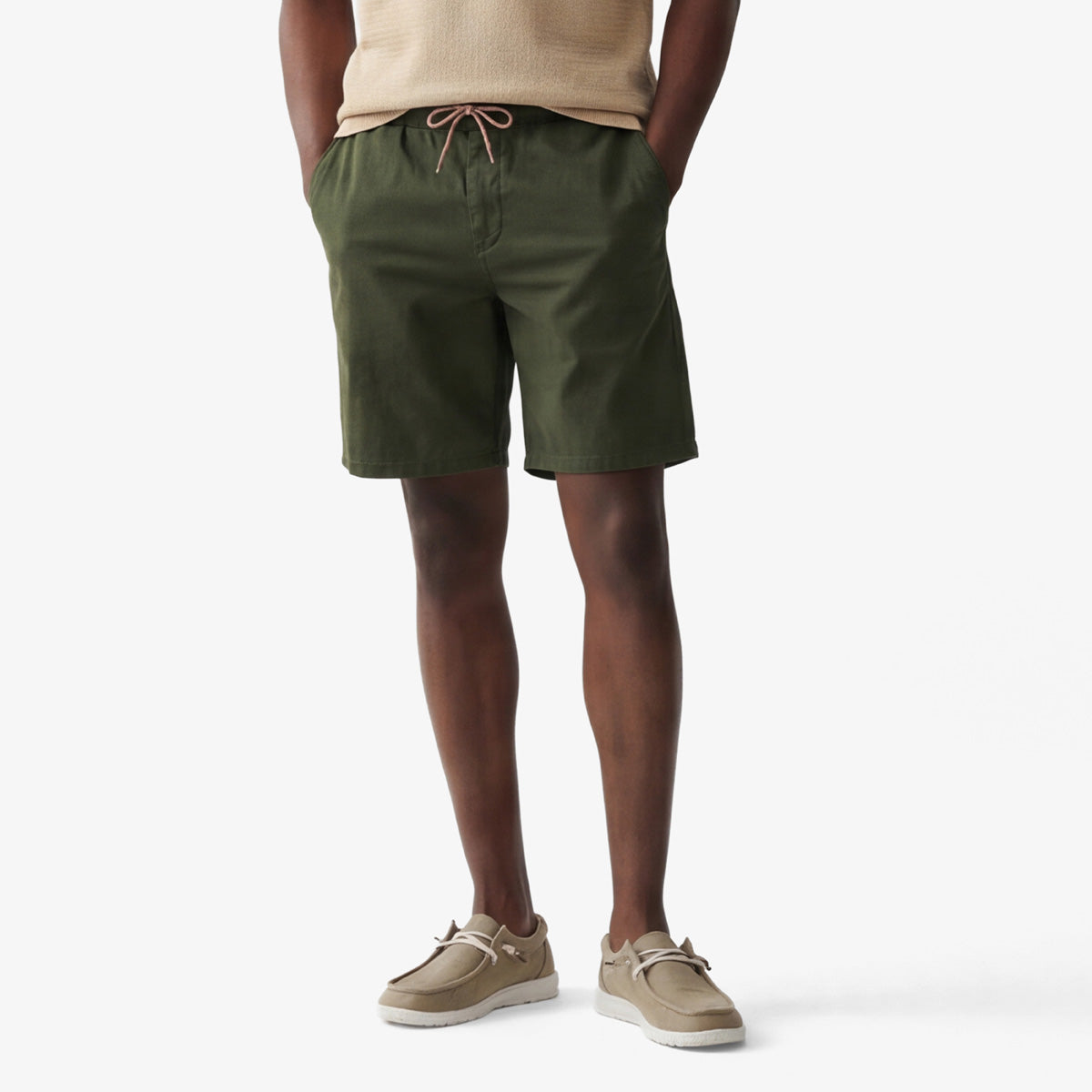 Bermudas 743 con cintura elástica, verde militar, para hombre, de sarga, de BLANCO