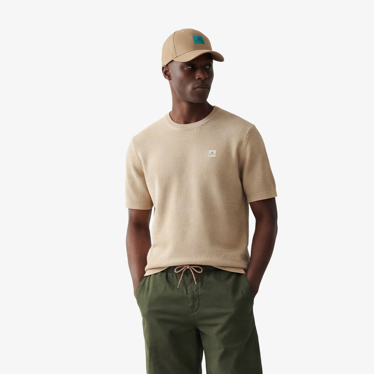 Trui met korte mouwen en ronde hals van beige katoen Milazzo