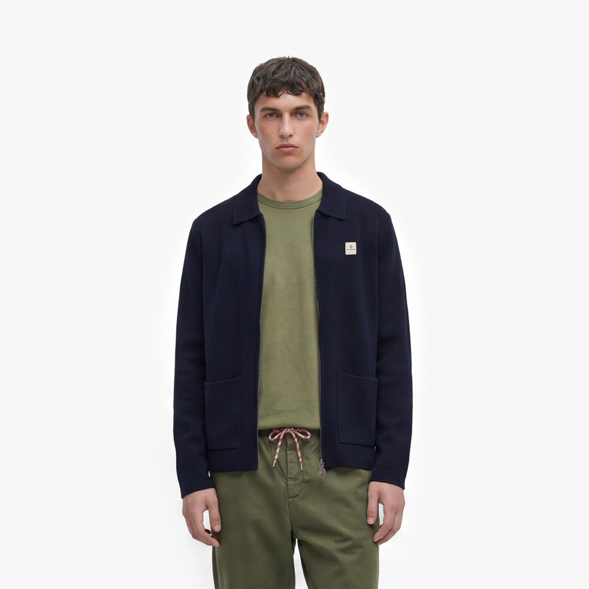 Langemouwen vest met ritssluiting van marineblauw katoen Monza