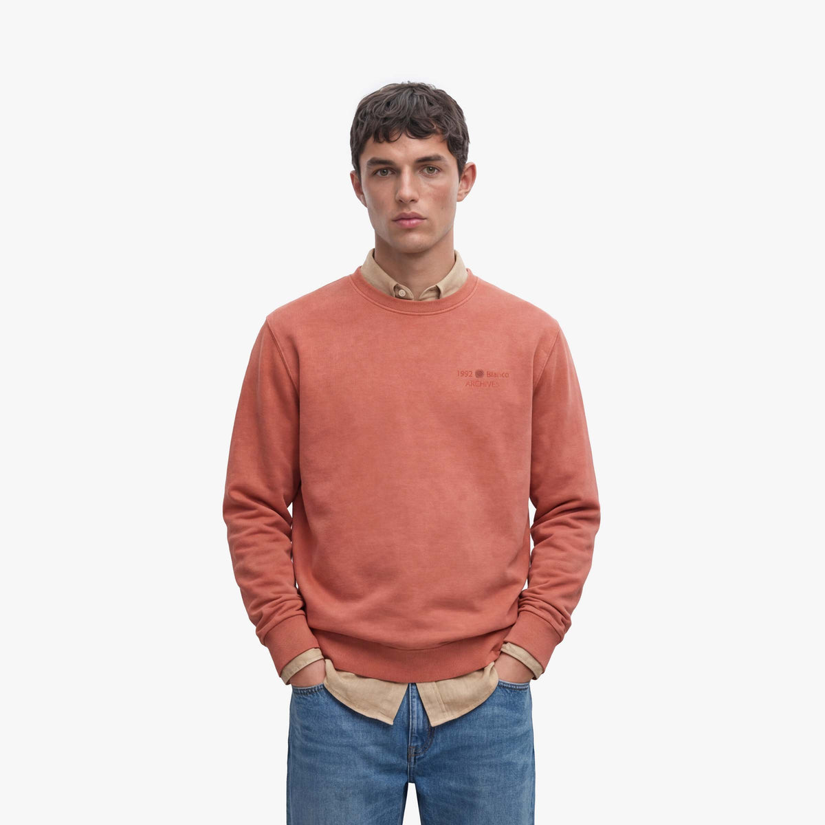 Sweat col rond Archives teinture old en coton orange rouille