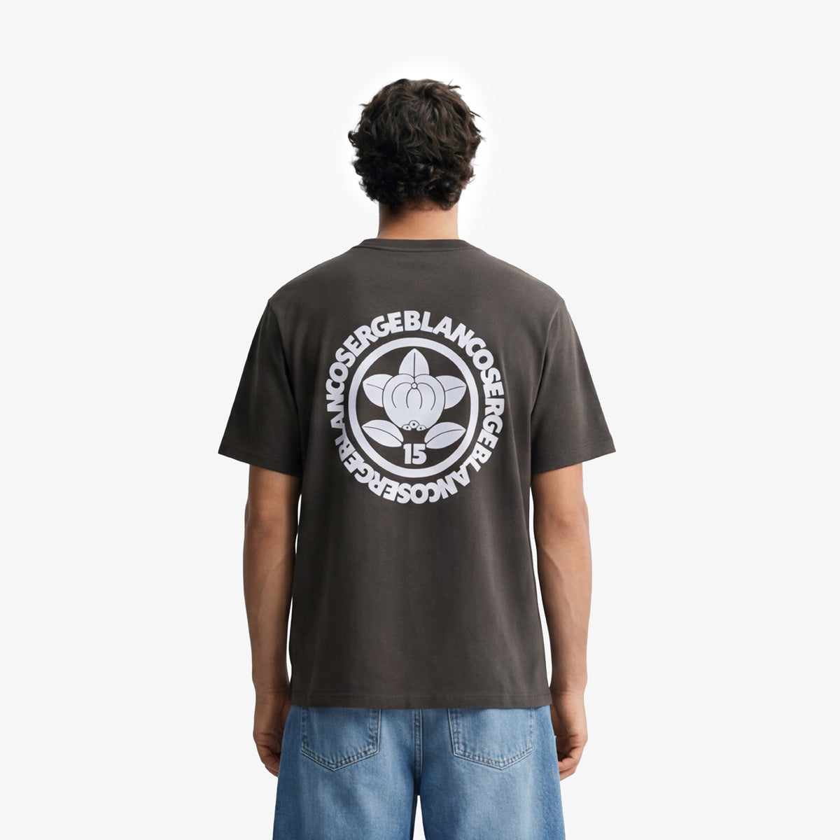 T-shirt col rond en coton avec imprimé dos gris carbone