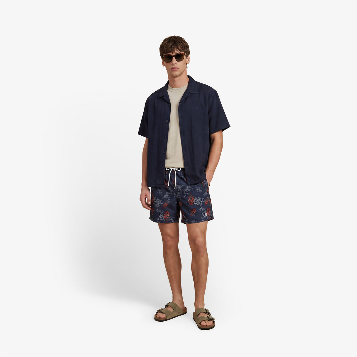 Bañador corto con estampado de dragones Nestor azul marino