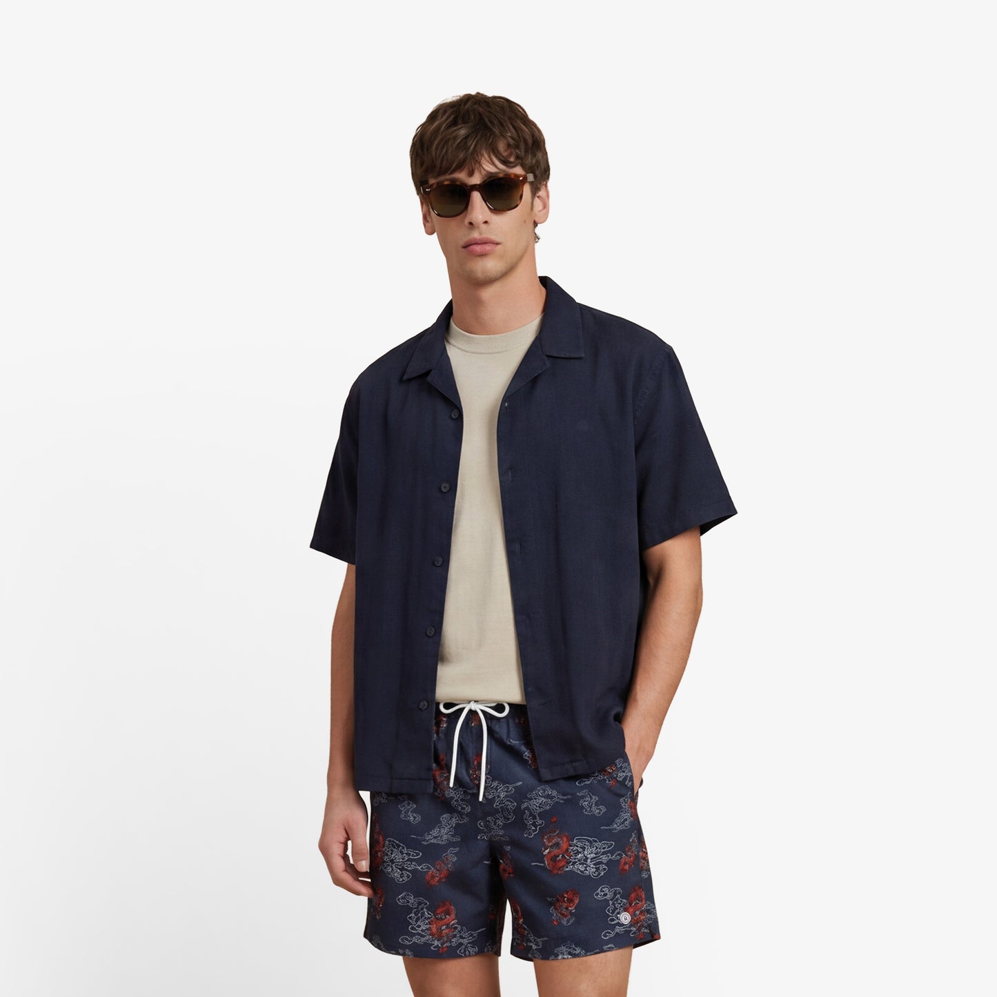 Bañador corto con estampado de dragones Nestor azul marino