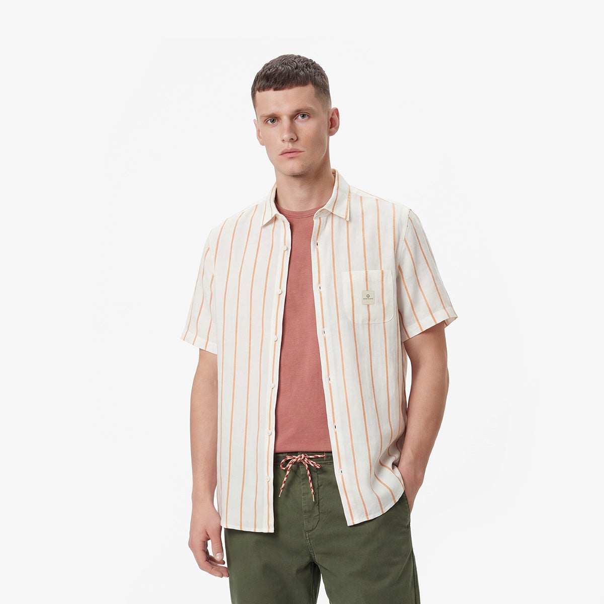 Chemise manches courtes rayée blanche en coton