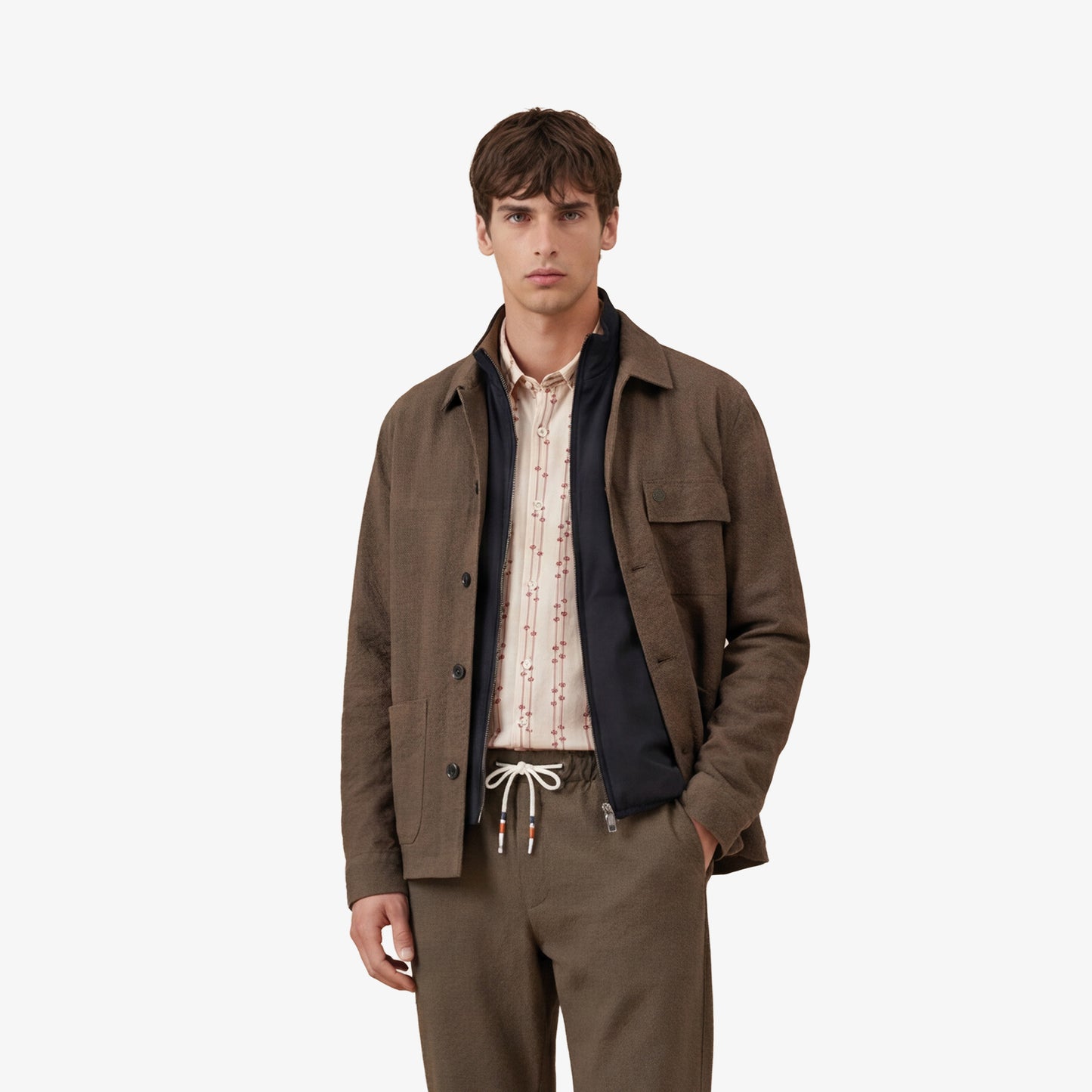 Wilfried-werkjas van kleibruin seersucker-katoen