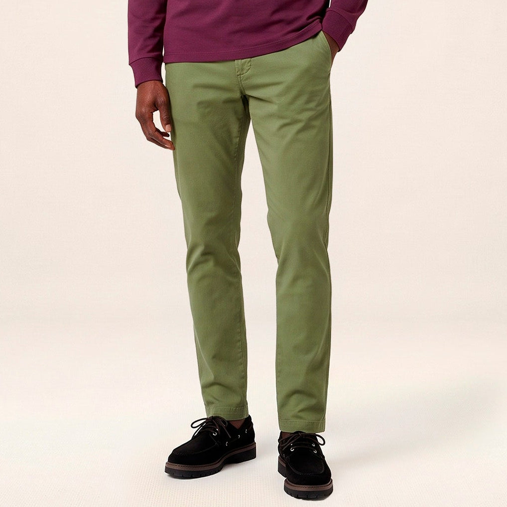 Pantalon coupe confort coton stretch vert thym 702