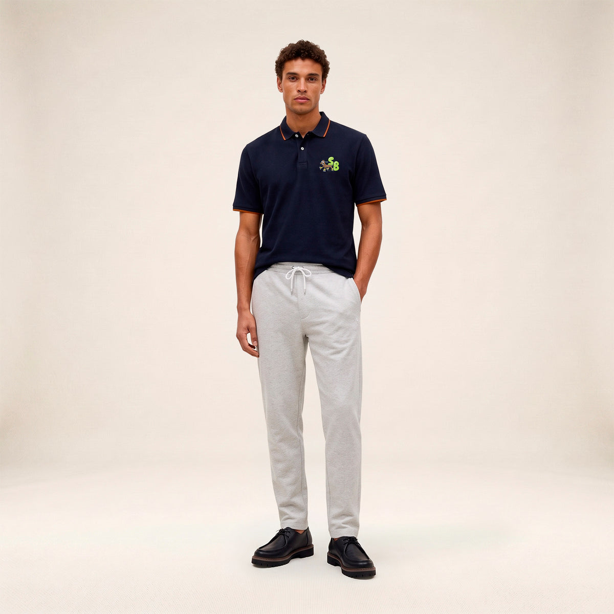 Polo piqué Funky Animals manches courtes en coton bleu marine