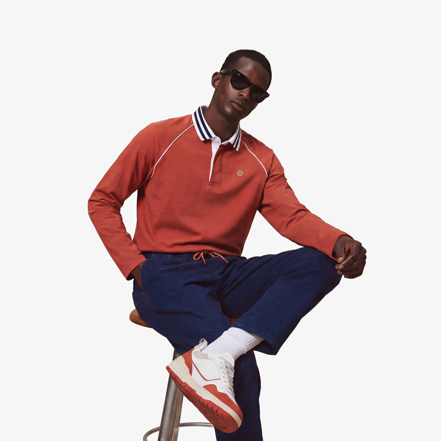 Maillot de rugby manches raglan en coton orange rouille