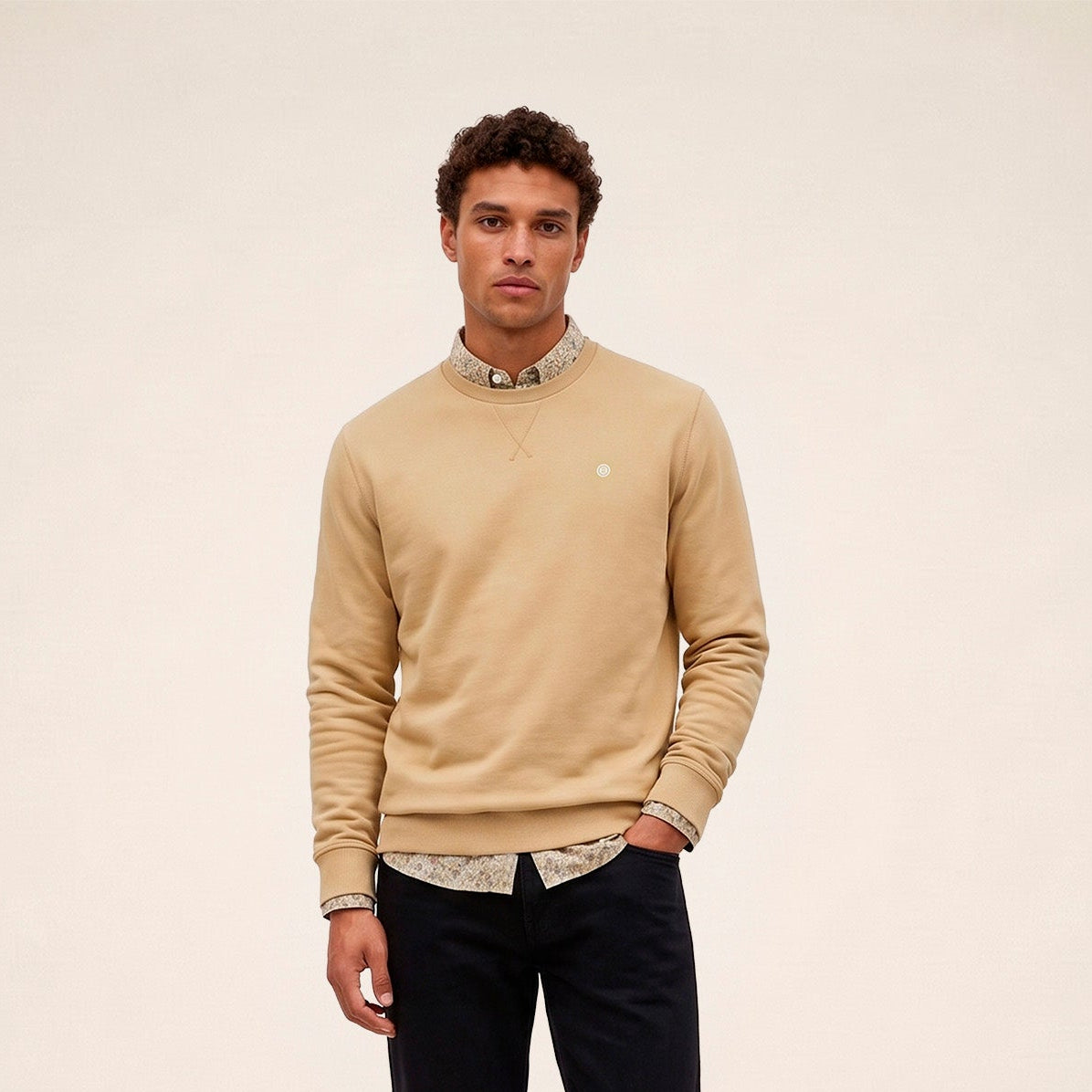 Sweat col rond Stanley en coton molletonné beige