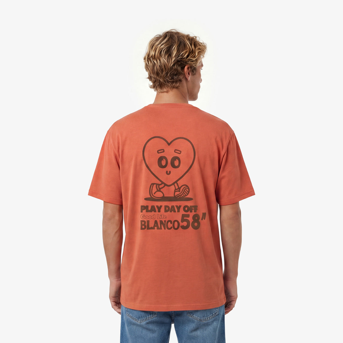 T-shirt col rond en jersey de coton imprimé dos orange rouille