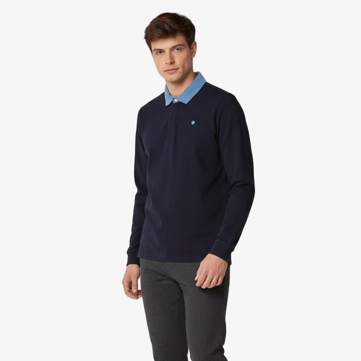 Maillot De Rugby Manches Longues En Coton Bleu Dark Navy Lupin Homme SERGE BLANCO