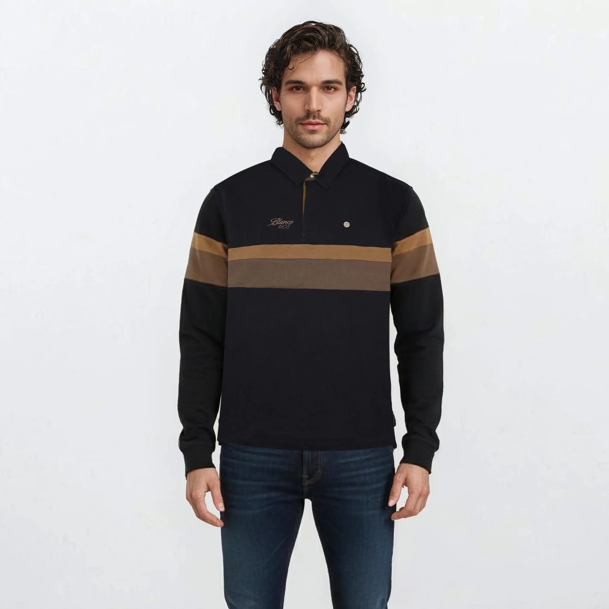 Maillot de rugby manches longues brode noir homme SERGE BLANCO