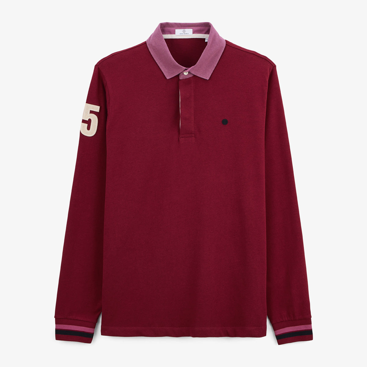 Camiseta de rugby de manga larga rojo merlot bordada 15 hombre SERGE BLANCO