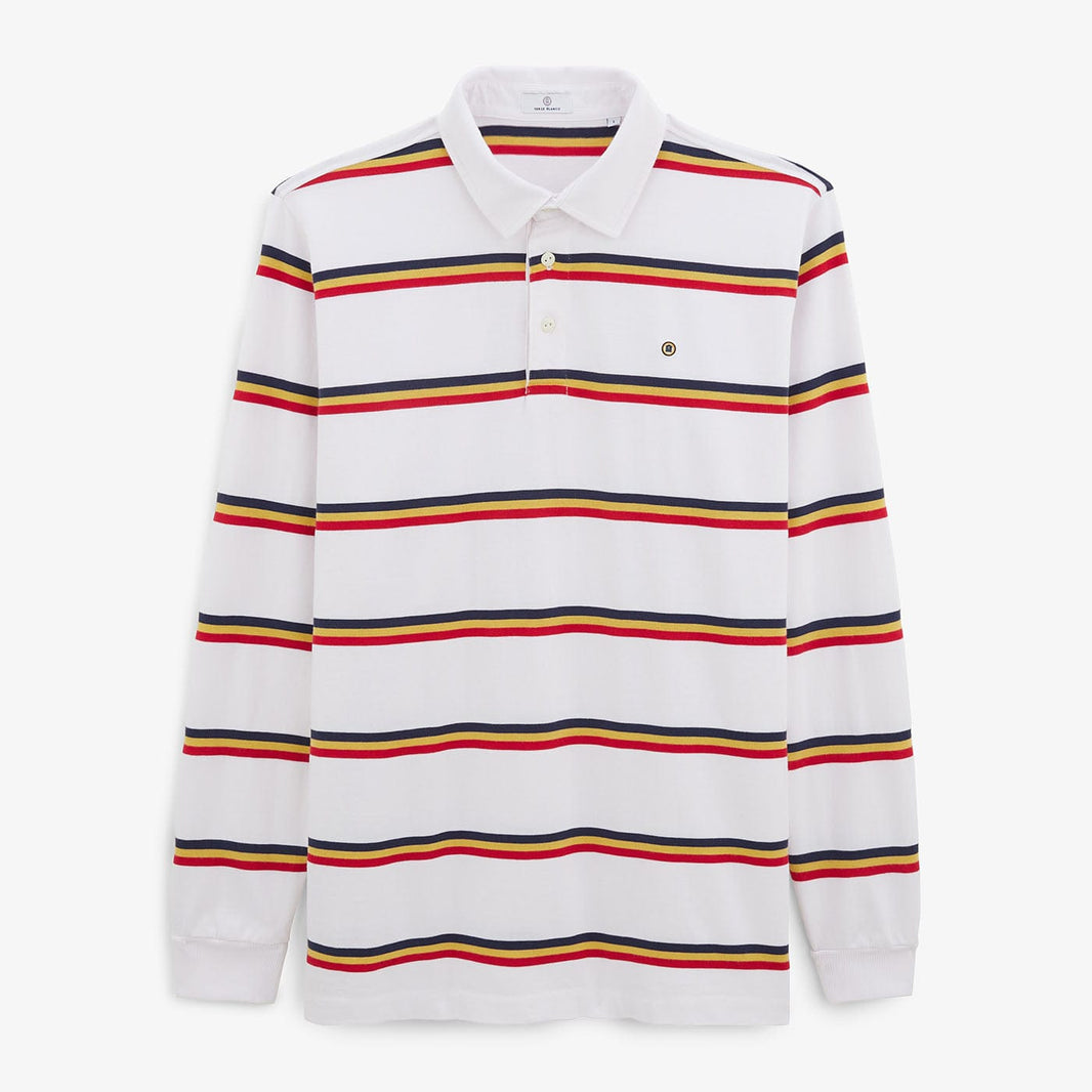 Landen white striped long-sleeved men's rugby shirt in serge blanco cotton