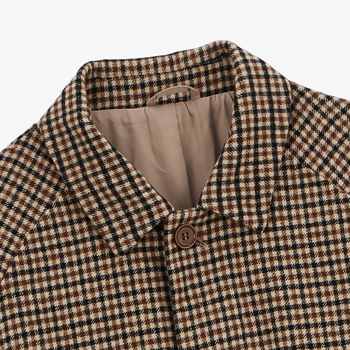 Men's Dante wool coat in hazelnut brown with a check pattern