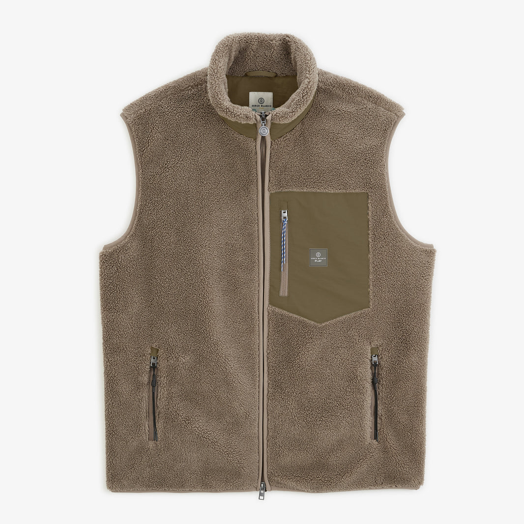Chaleco sin mangas de forro polar sherpa «Montréal» en color beige cachemira de SBPLAY