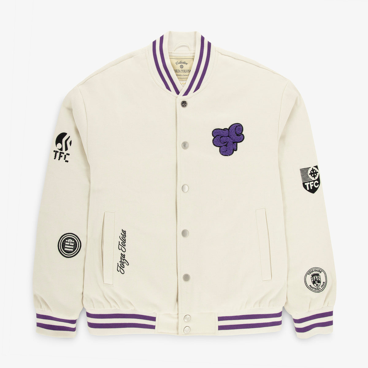 "FORZA TOLOSA" numbered Teddy jacket in off-white wool, Toulouse Football Club