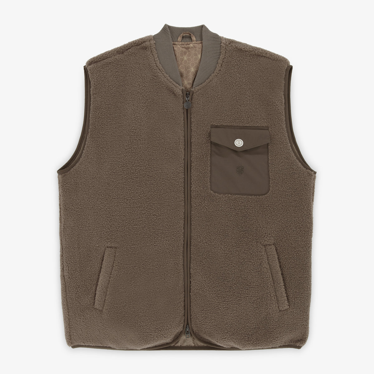 Gilet in pile senza maniche dello Stade Toulousain, modello Marcel, marrone con effetto scamosciato